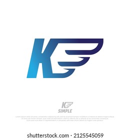 Capital letters K with fast wings illustration design element. Airplane wing logo template. Vector abstract material design, flat, line-art style