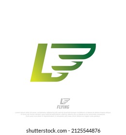 Capital letters L with fast wings illustration design element. Airplane wing logo template. Vector abstract material design, flat, line-art style