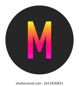 Capital Letters M with colorful gradient on a plain dark circle, clean and minimal design for logo, branding, UI, or creative identity.