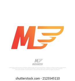 Capital letters M with fast wings illustration design element. Airplane wing logo template. Vector abstract material design, flat, line-art style