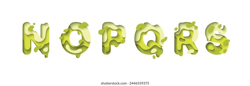 capital letters N, O, P, Q, R, S, font design in paper cut style. vector illustration