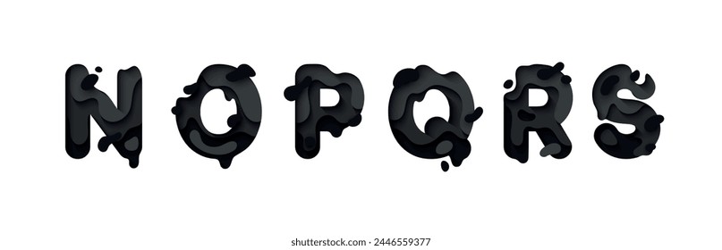 capital letters N, O, P, Q, R, S, font design in paper cut style. vector illustration