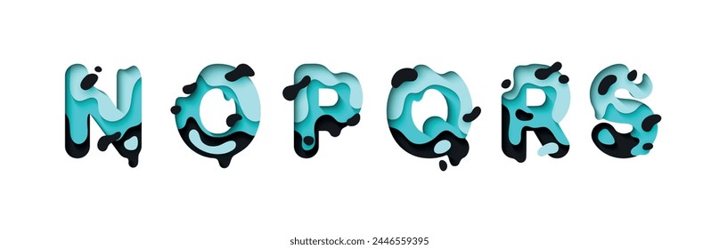 capital letters N, O, P, Q, R, S, font design in paper cut style. vector illustration