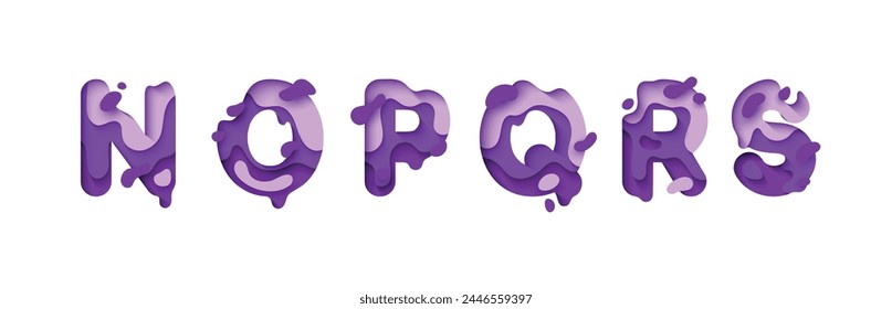 capital letters N, O, P, Q, R, S, font design in paper cut style. vector illustration