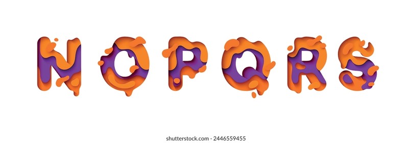 capital letters N, O, P, Q, R, S, font design in paper cut style. vector illustration