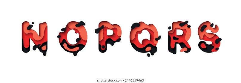 capital letters N, O, P, Q, R, S, font design in paper cut style. vector illustration