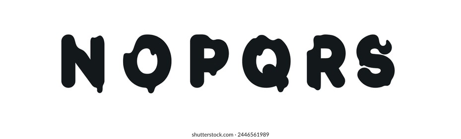 capital letters N, O, P, Q, R, S, font design in style graffiti lettering with liquid paint. vector illustration