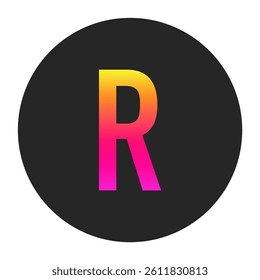 Capital Letters R with colorful gradient on a plain dark circle, clean and minimal design for logo, branding, UI, or creative identity.