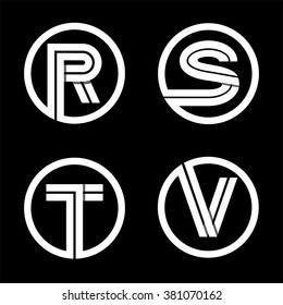 Capital letters R, S, T, V. From double white inscribed in a circle.  Overlapping with shadows. Logo, monogram, emblem trendy design. 