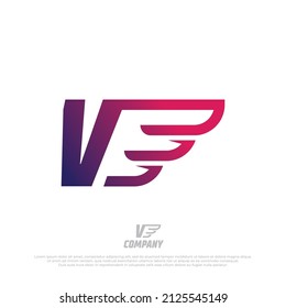 Capital letters V with fast wings illustration design element. Airplane wing logo template. Vector abstract material design, flat, line-art style