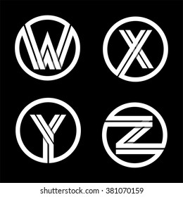 Capital letters W, X, Y, Z. From double white inscribed in a circle.  Overlapping with shadows. Logo, monogram, emblem trendy design. 