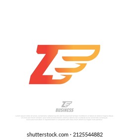 Capital letters Z with fast wings illustration design element. Airplane wing logo template. Vector abstract material design, flat, line-art style