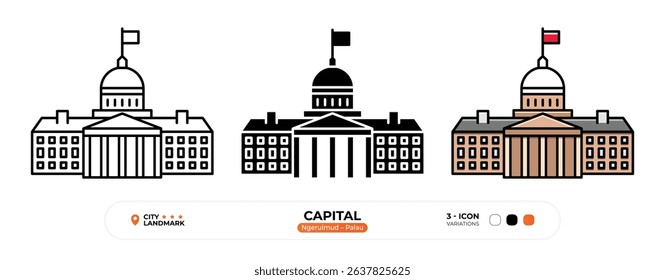 Capital Line Icon, Ngerulmud, Palau Landmark Silhouette, Color Vector, Editable Stroke.