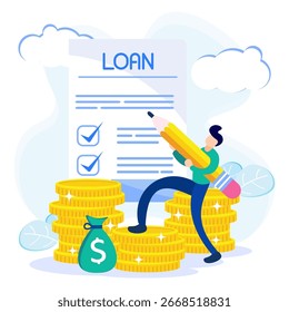 Capital loan flat style vector illustration with characters. Management of business financial obligations with payment control
