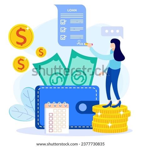 Capital loan flat style vector illustration with characters. Management of business financial obligations with payment control