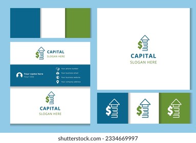 Capital logo design with editable slogan. Branding book and business card template.