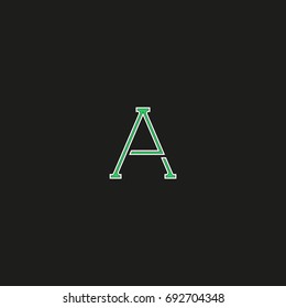 Capital A logo letter, thin line modern hipster symbol monogram. Flat linear simple initial letter emblem on black background.