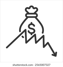 Capital Loss Outline Icon Vector Illustration