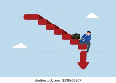 Perda de capital, Lutando investidor empreendedor em meio à queda gráfico vermelho e gráfico. 