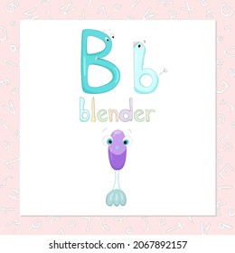 The capital and lowercase letters Bb in the form of cute characters. The word, starting with b, and funny image, which looks like a kind character. Sweet home series for the development of imagination