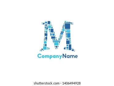 Capital M vector logo concept, mosaic effect that appears like shattered glass