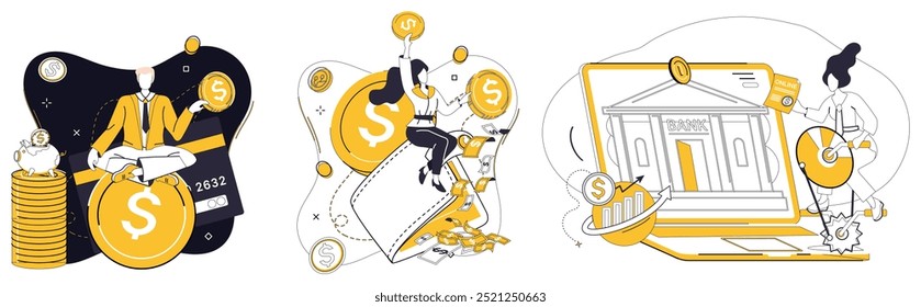 Capital management vector illustration. Business opportunities unfold when guided by compass strategic capital management The symphony financial success is composed by orchestra effective capital