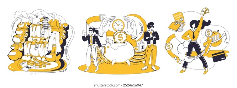Capital management vector illustration. Economic success is journey embarked upon with compass strategic capital planning Capital is currency fuels engine business development and growth