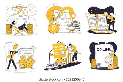 Capital management vector illustration. Wealth accumulates like droplets forming river with effective capital management Business success is harvest reaped from fields strategic capital planning