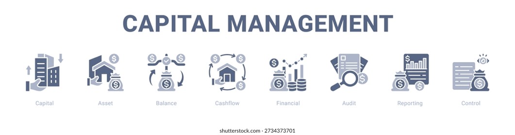 Capital Management web banner icon vector illustration concept , with icon of Capital, Asset, Balance, Cashflow, Financial, Audit.