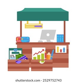 Capital market with financial products. Simple flat vector illustration.