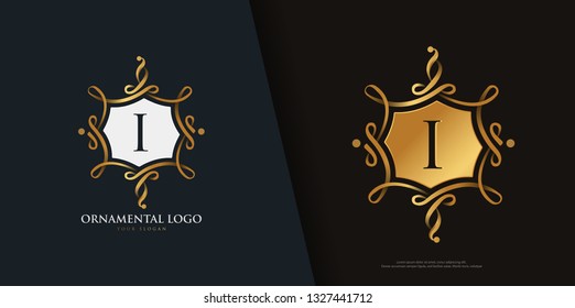 Capital I monogram. Ornamental swirl logo template