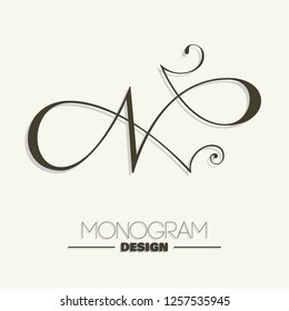 Capital N - hand lettering monogram design
