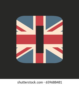 Capital number zero with UK flag texture isolated on black background. Vector illustration. Element for design. Kids alphabet. Great Britain patriotic font.