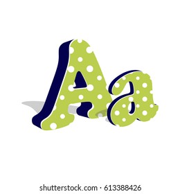 Capital and numeric cute dotted 3d letter A isolated on white background. Vector illustration. Element for design. Kids alphabet.