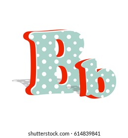 Capital and numeric cute dotted 3d letter B isolated on white background. Vector illustration. Element for design. Kids alphabet.