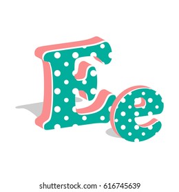 Capital and numeric cute dotted 3d letter E isolated on white background. Vector illustration. Element for design. Kids alphabet.