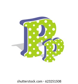 Capital and numeric cute dotted 3d letter P isolated on white background. Vector illustration. Element for design. Kids alphabet.