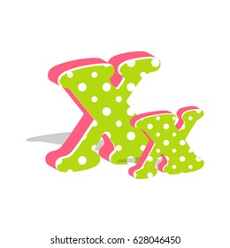 Capital and numeric cute dotted 3d letter X isolated on white background. Vector illustration. Element for design. Kids alphabet.