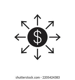 Capital outflow icon design, Outward arrows with dollar. isolated on white background. vector illustration