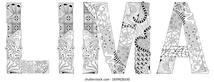 Capital of Peru city Lima. Vector decorative zentangle object for coloring