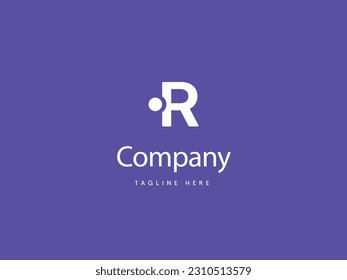 Capital R letter logo design with Purplish Blue background, R type logo with dot, creative letter R logo design template