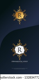 Capital R monogram. Ornamental swirl logo template