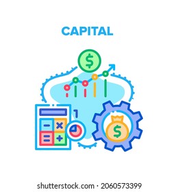 Capital Raising Vector Icon Concept. Capital Raising, Calculating And Accounting, Working Process For Earning Money And Growth Financial Income. Finance Savings Counting Color Illustration