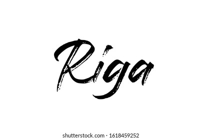 capital Riga typography word hand written modern calligraphy text lettering. Can be used for a logo, branding or sticker