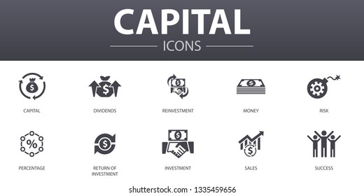 capital simple concept icons set. Contains such icons as dividends, money, investment, success and more, can be used for web, logo, UI/UX