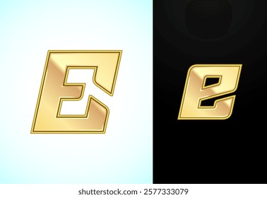 Capital and small alphabet E in gold color. Graphic alphabet symbol for corporate business identity