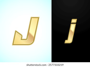 Capital and small alphabet J in gold color. Graphic alphabet symbol for corporate business identity