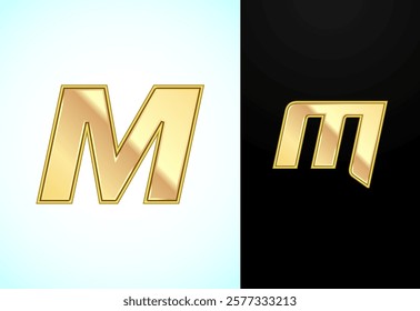 Capital and small alphabet M in gold color. Graphic alphabet symbol for corporate business identity