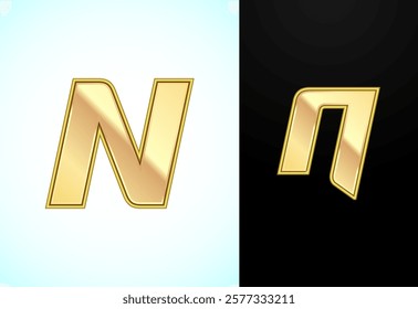 Capital and small alphabet N in gold color. Graphic alphabet symbol for corporate business identity