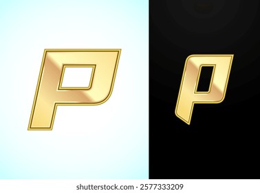 Capital and small alphabet P in gold color. Graphic alphabet symbol for corporate business identity